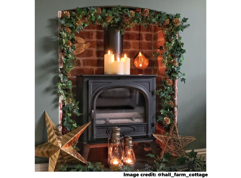 Wood stove with candles and Ecofan